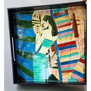 Square Black Serving Tray Abstract Deco Woman Design Dresser Counter Organizer